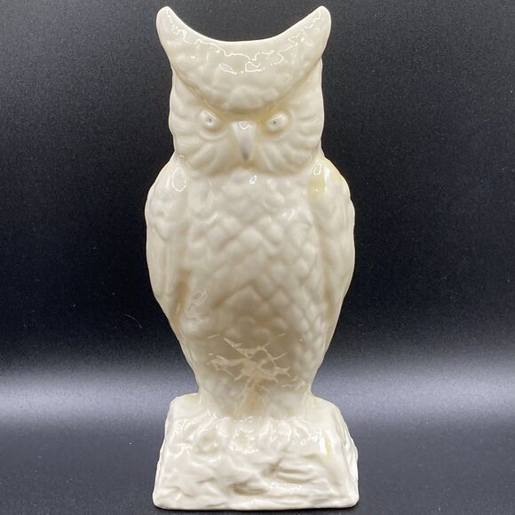 Belleek Pottery Ireland Owl Vase w/ Yellow Accents 8 1/4" - Picture 1 of 5